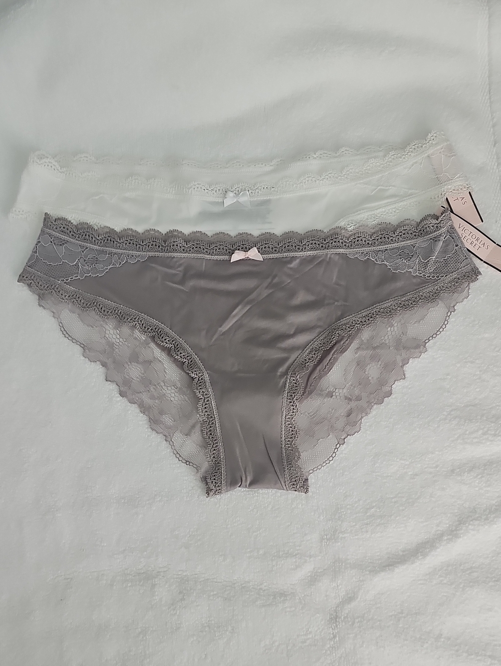Victoria's Secret Taupe & White Lace-Trim Bikini Panties